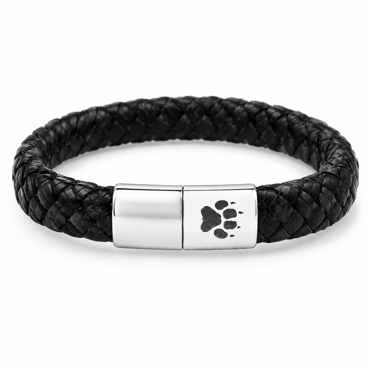 Ranger Men's Bracelet: black braided strap with a silver-tone clasp featuring a paw print